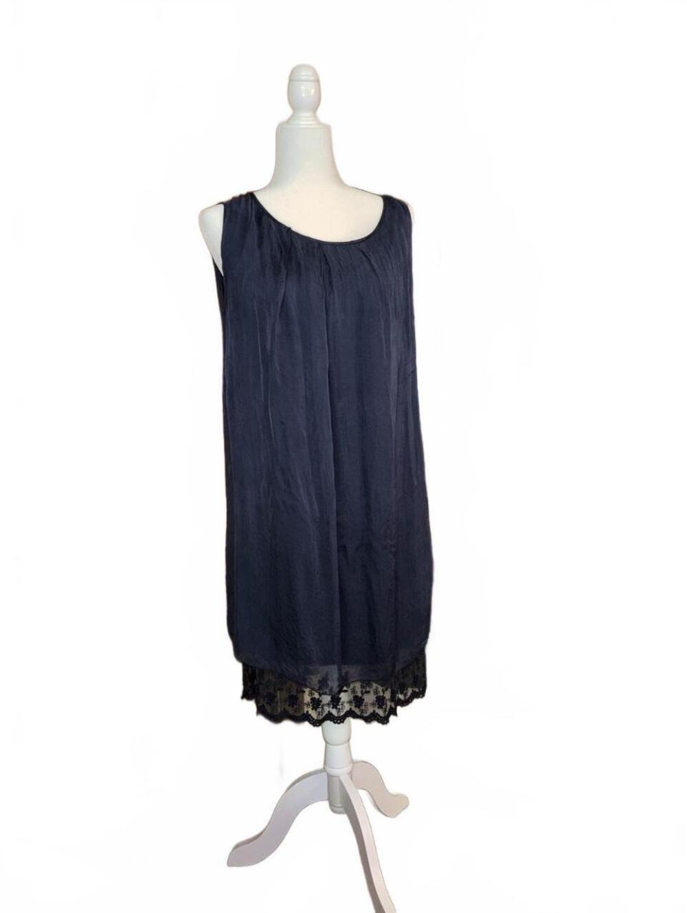 H Trend Made in Italy Split Dark Blue Lacy Dress